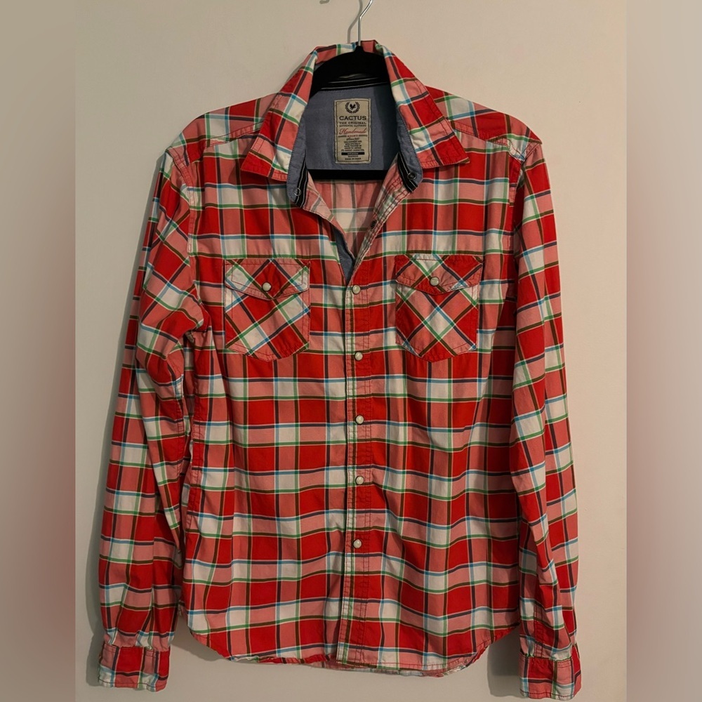 Cactus the Original Clothing Womens Red White Green Plaid Pearl Snap Med Western